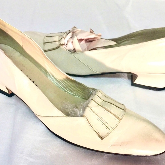 3/$40 DAVID TATE Womens Off-white Leather Preppy Kiltie Thick French Heels~7.5SS - Picture 4 of 10